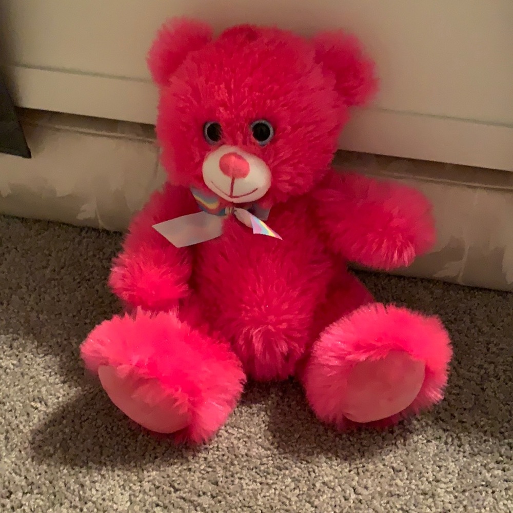 Neon pink stuffed bear